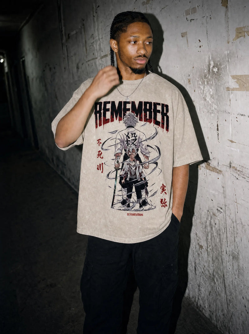Sanemi 'Remember' Vintage Tee - Demon Slayer-inspired design by Torazen