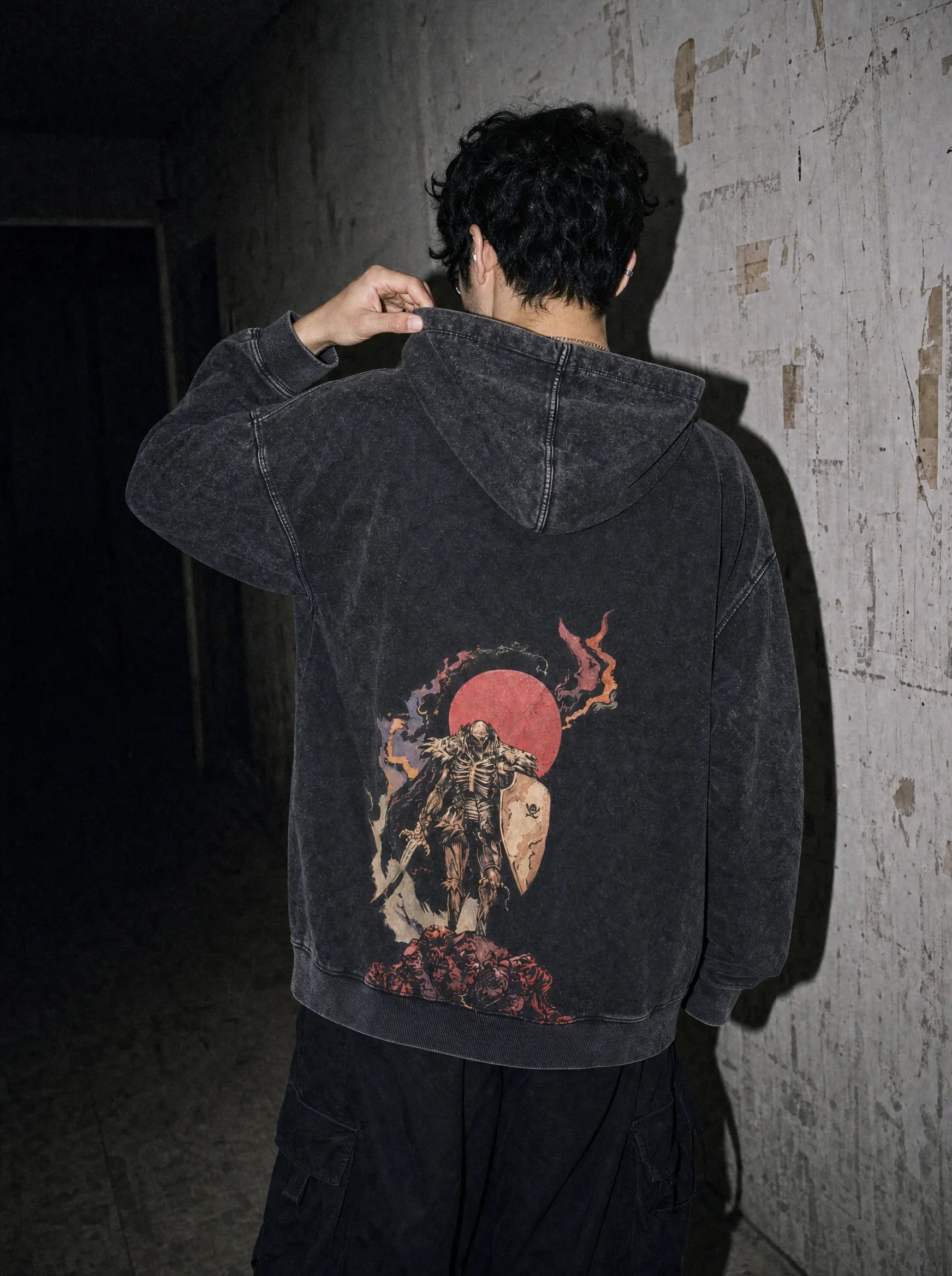 BSRK ✦ SkullKnight Vintage Hoodie - model wearing