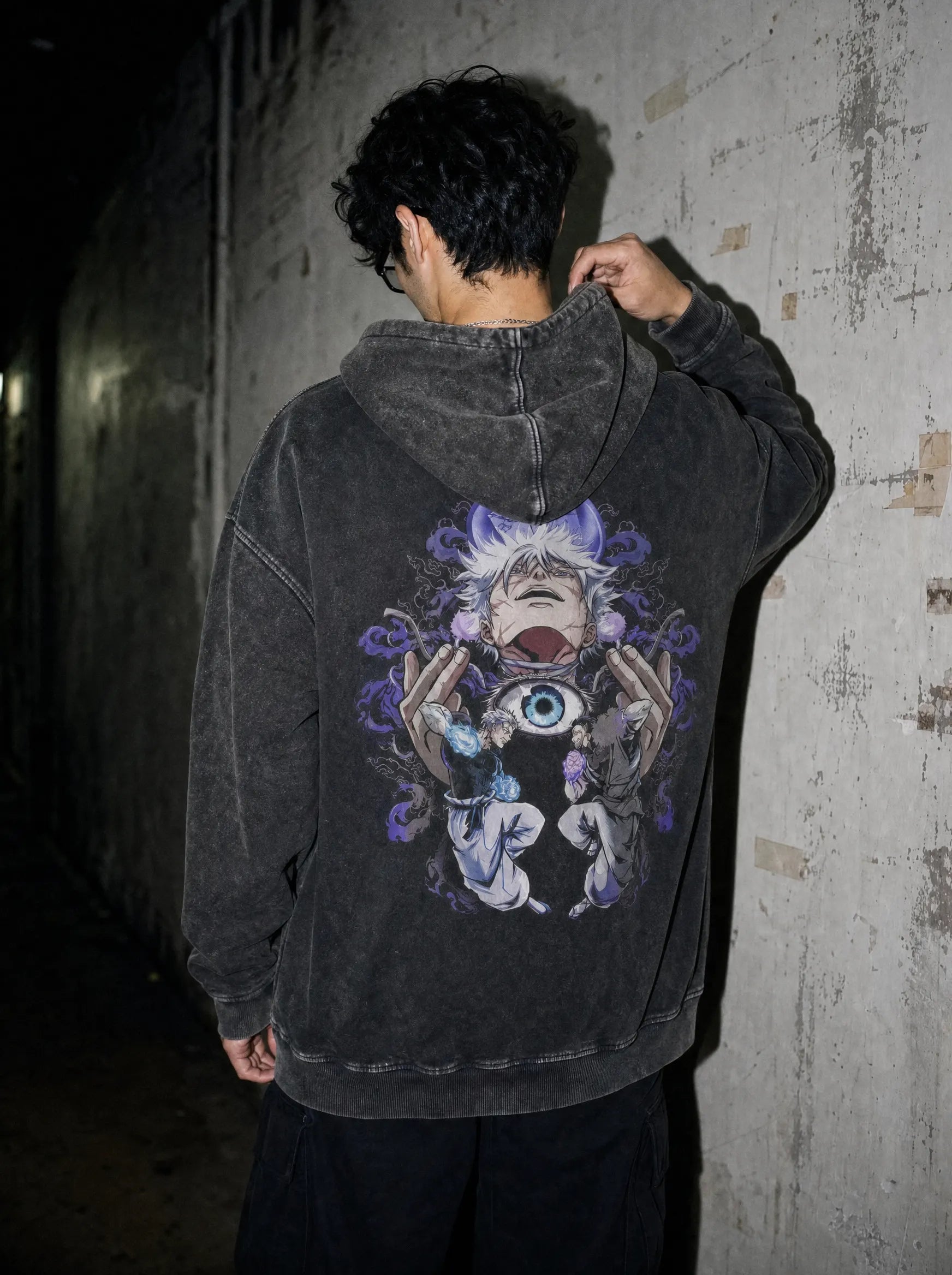 JJK ✦ Showdown Vintage Hoodie - model wearing