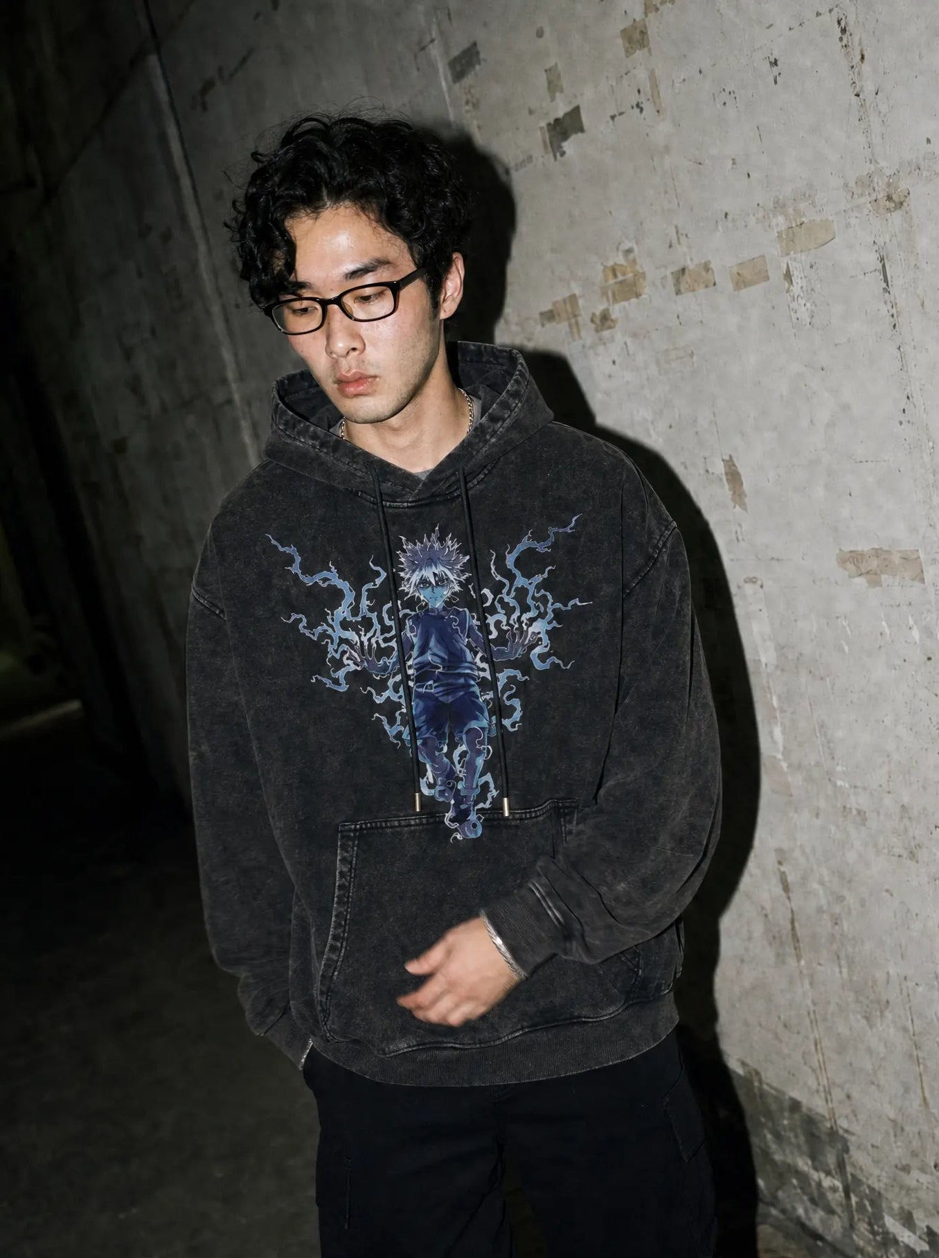 HXH ✦ Godspeed Lightning Aura Vintage Hoodie - model wearing
