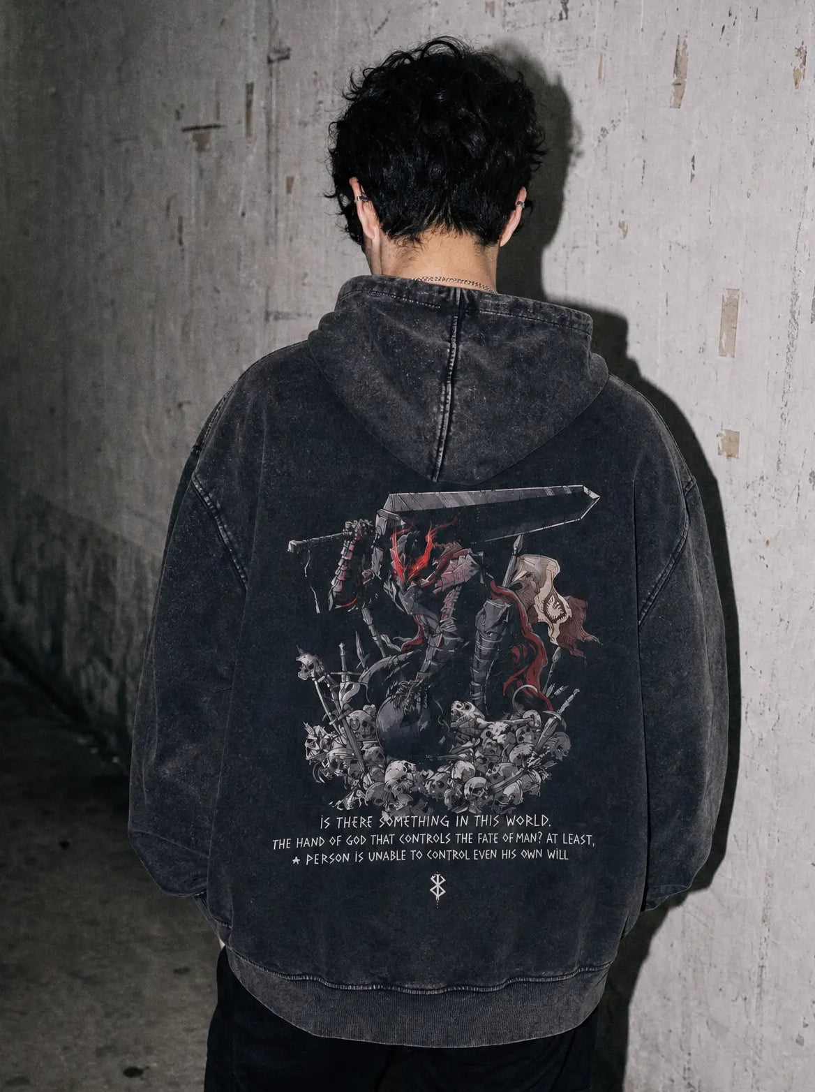 BSRK ✦ Black Swordsman Armour Embroidered Vintage Hoodie - model wearing