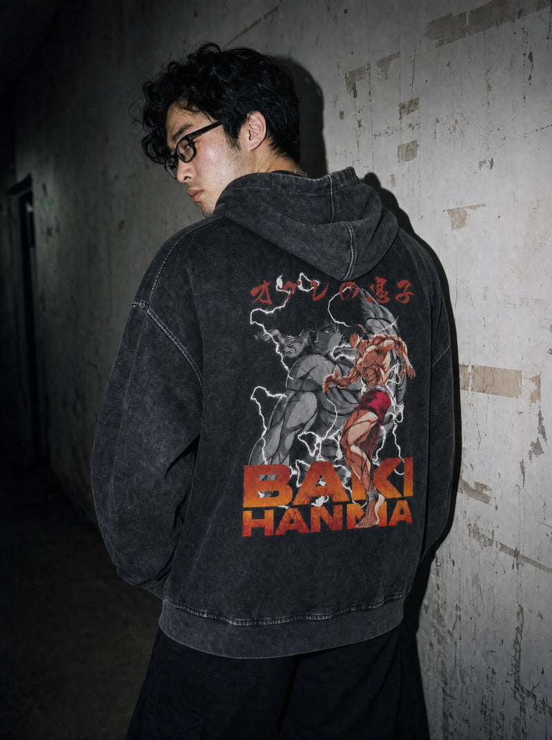 OTH ✦ Hanma Baki Vintage Hoodie - model wearing