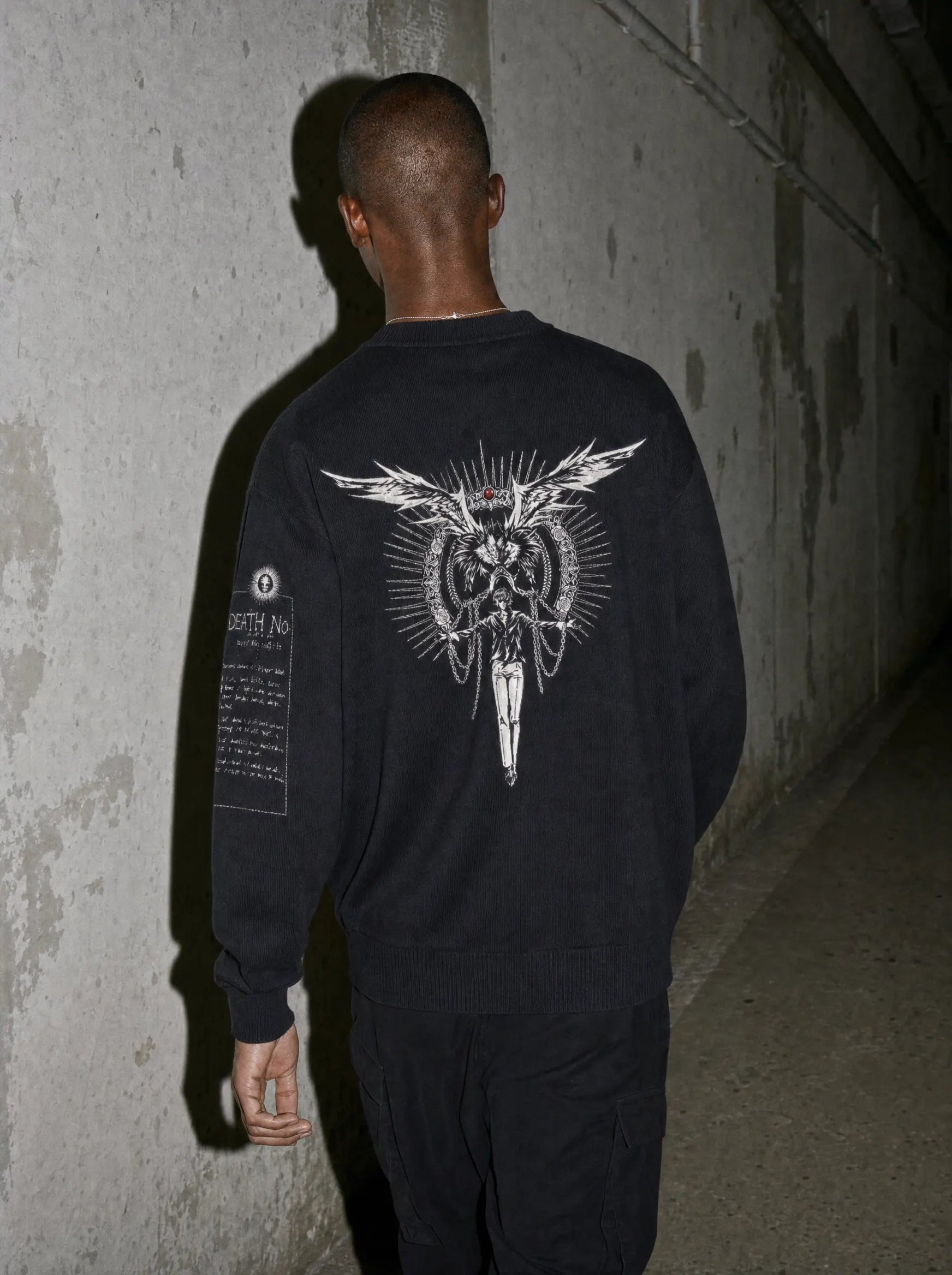 D-NOTE ✦ Fallen Shinigami x Light Knitted Sweater on-model PDP image
