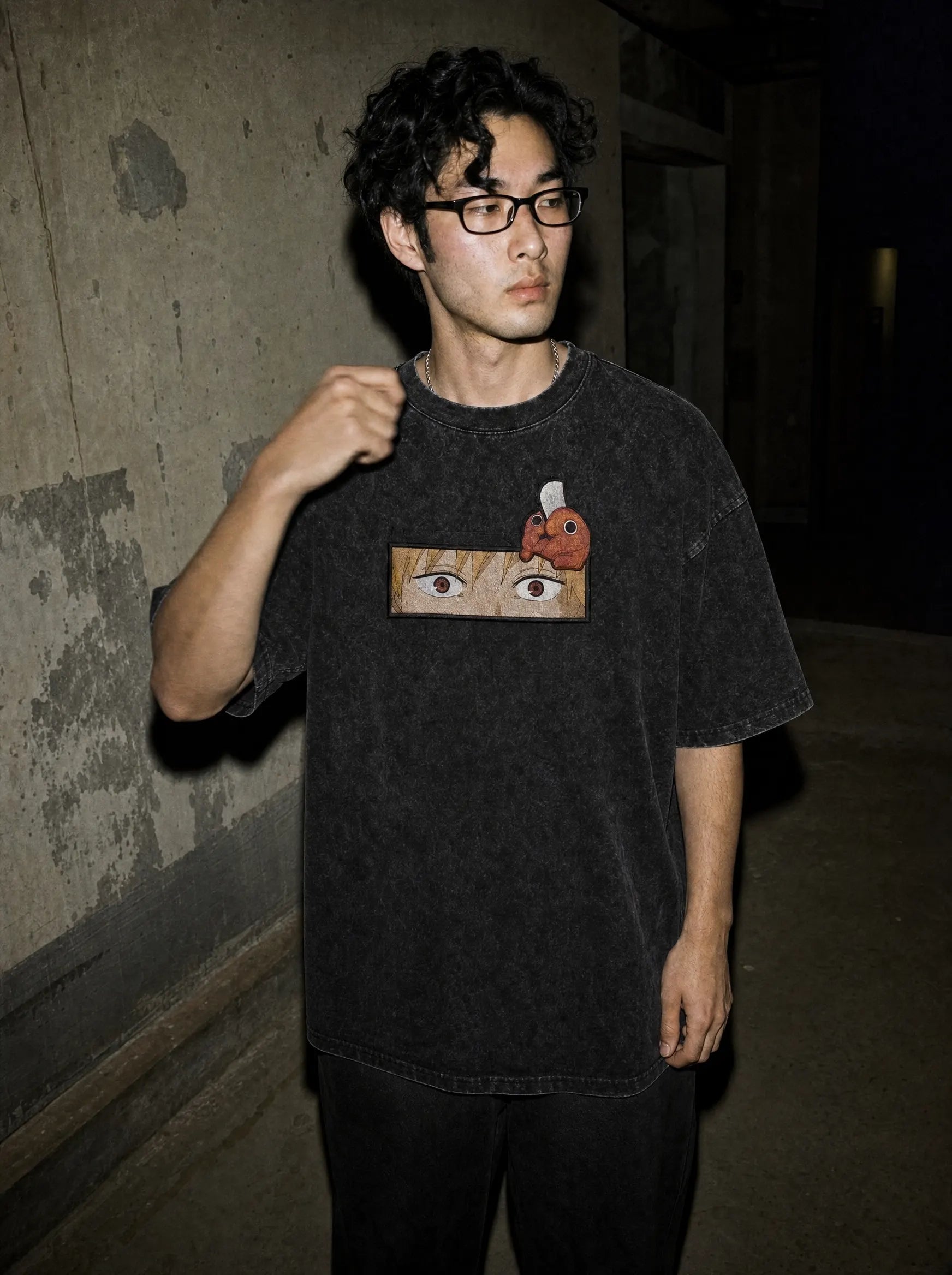 CSM ✦ Chainsaw Fiend x Pochita Embroidery Tee on-model PDP image