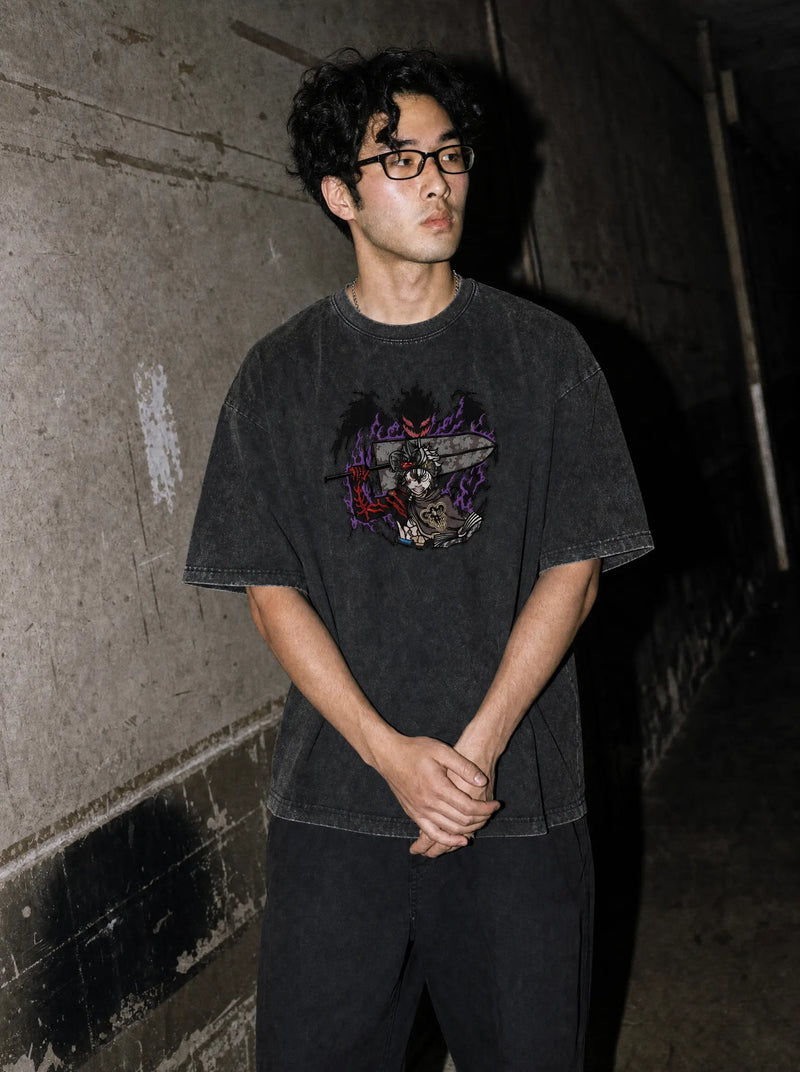 BLK-CLV ✦ Clover Warrior Embroidery Tee on-model PDP image