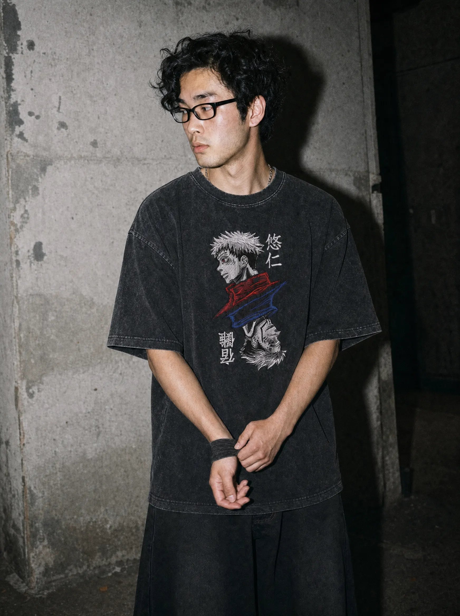 JJK ✦ Itadori x Cursed Monarch Embroidery Tee on-model PDP image