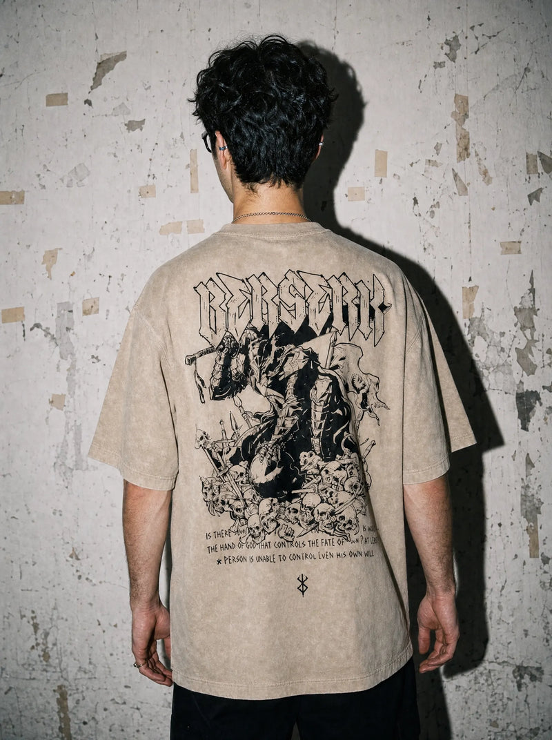 Black Swordsman Bloodshed Embroidered Vintage Tee - Berserk-inspired design by Torazen