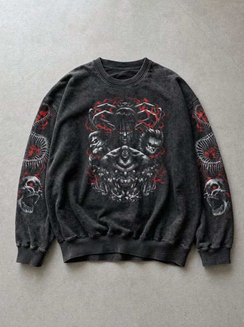 Flat lay of AOT ✦ Cataclysm Vintage Sweatshirt on concrete