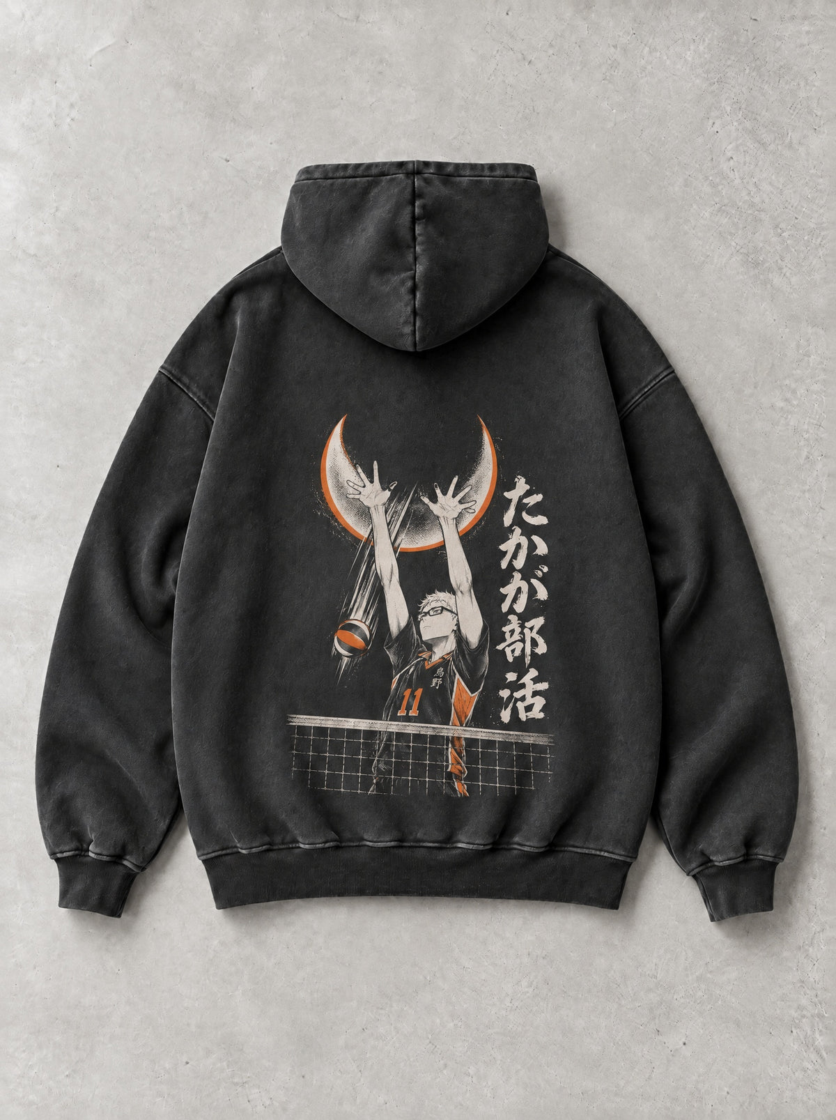 Moon Block Vintage Hoodie - Haikyuu-inspired design by Torazen, back view