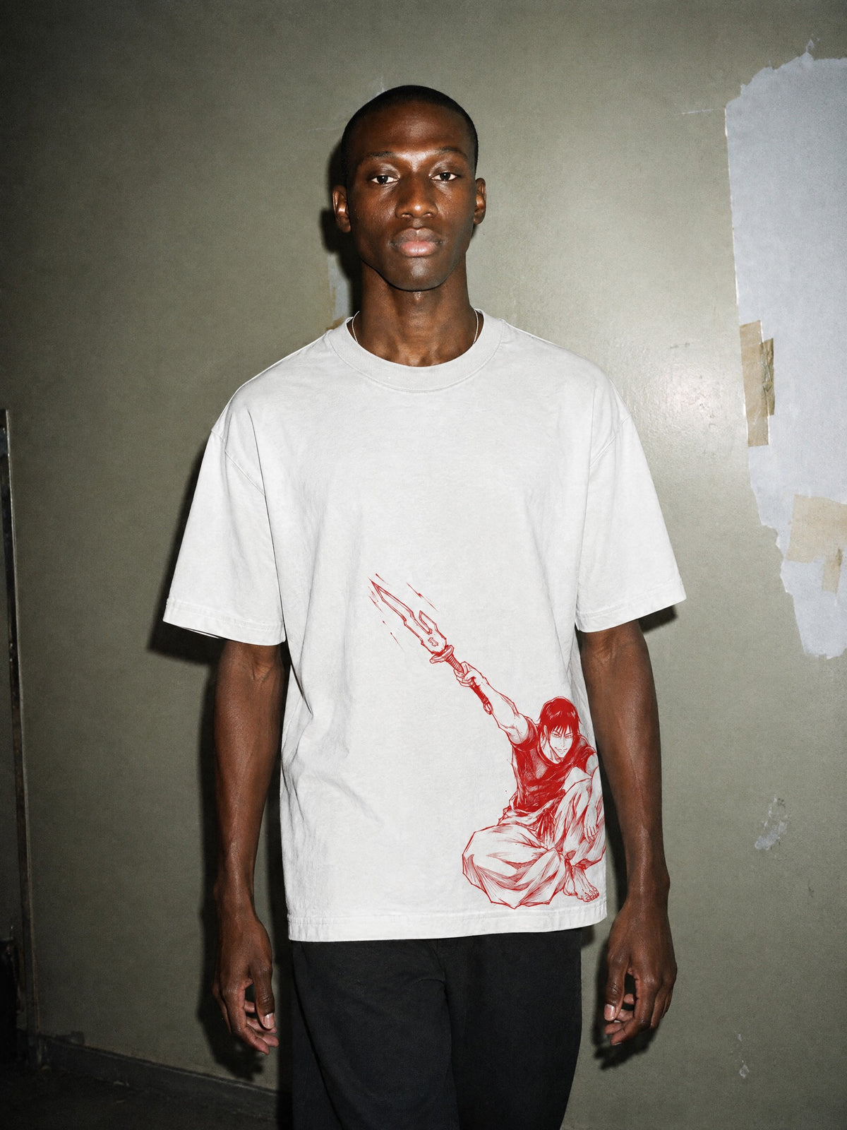 JJK ✦ Inverted Spear Crouch Vintage Tee by Torazen, worn on model