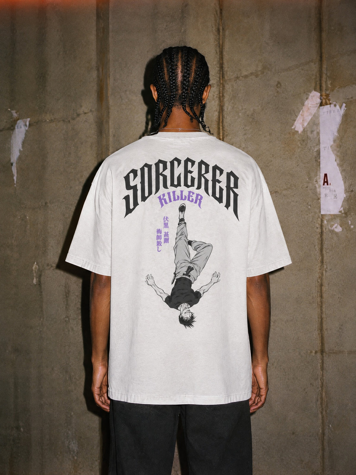 JJK ✦ Sorcerer Killer Script Vintage Tee by Torazen, worn on model