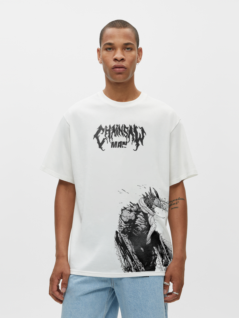 anime-inspired tee with chainsaw fiend empowerment tee design