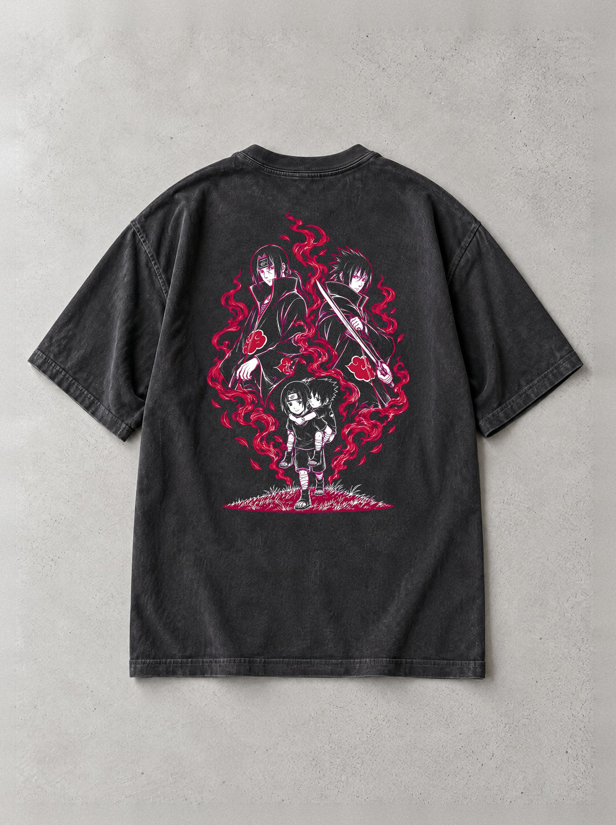 Brothers In Red Smoke Vintage Tee - Naruto-inspired design by Torazen, back view