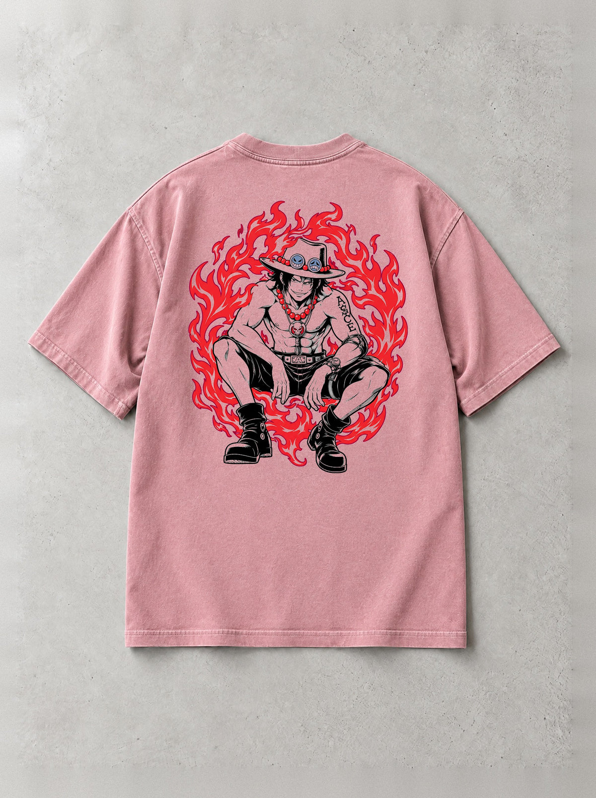 Crouched In Flames Vintage Tee - One Piece-inspired design by Torazen, back view