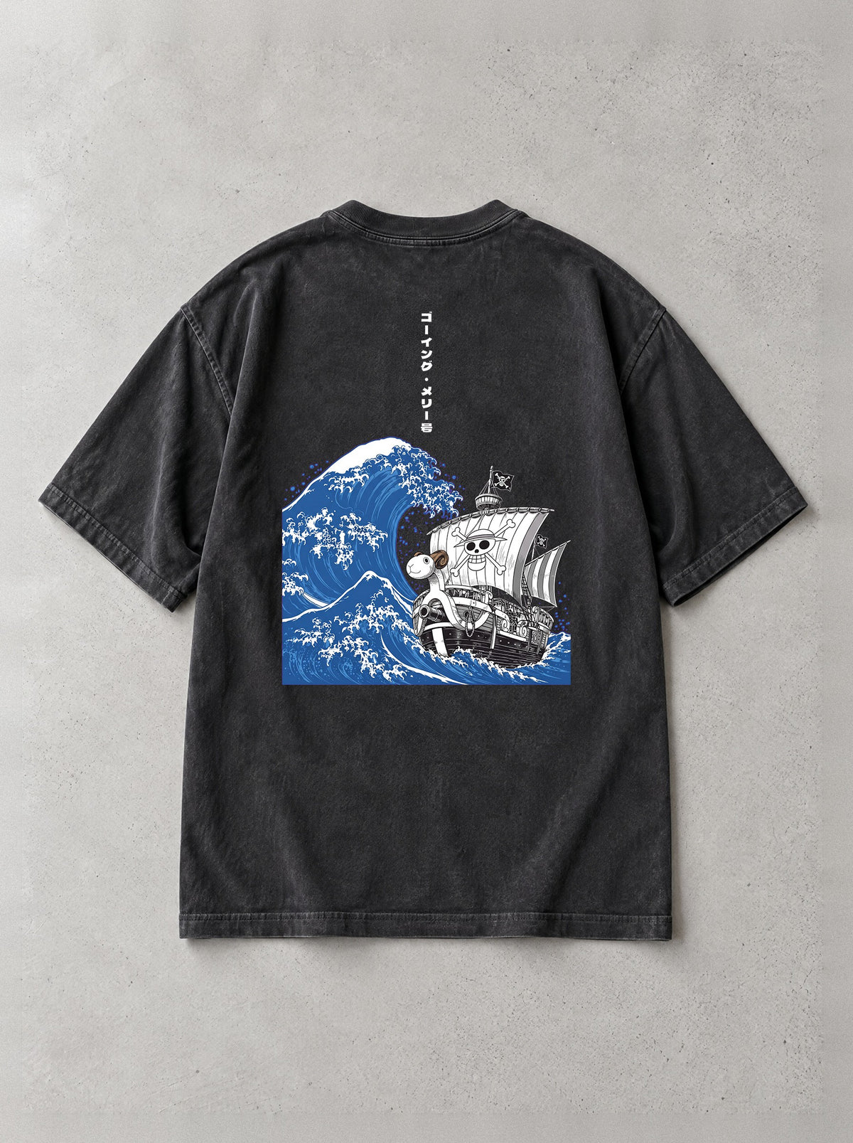 Merry Great Wave Vintage Tee - One Piece-inspired design by Torazen, back view