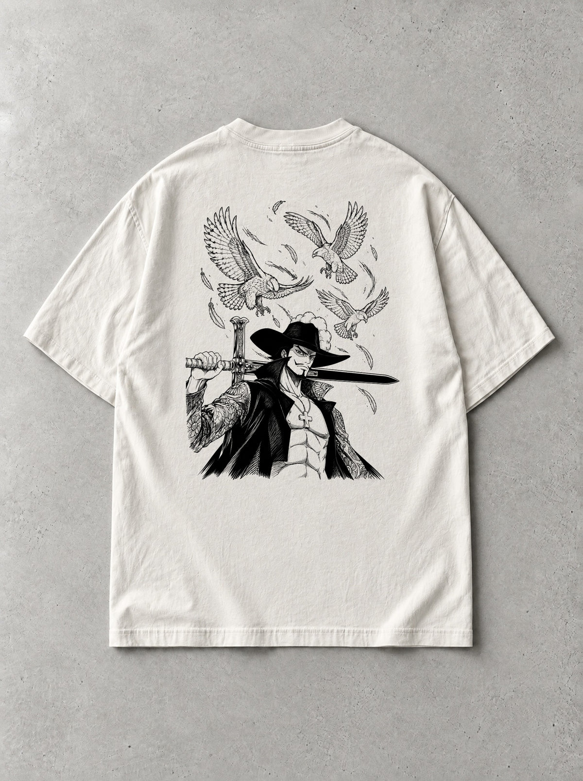 Plumed Hat Blade Vintage Tee - One Piece-inspired design by Torazen, back view