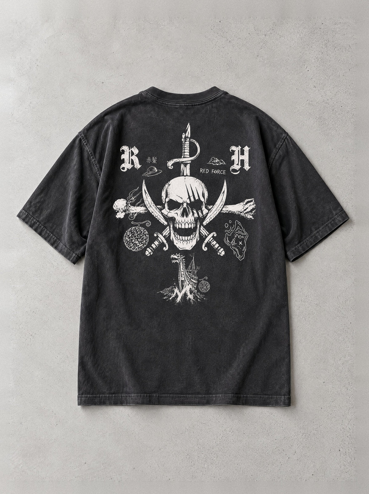 Red Force Crossbones Vintage Tee - One Piece-inspired design by Torazen, back view