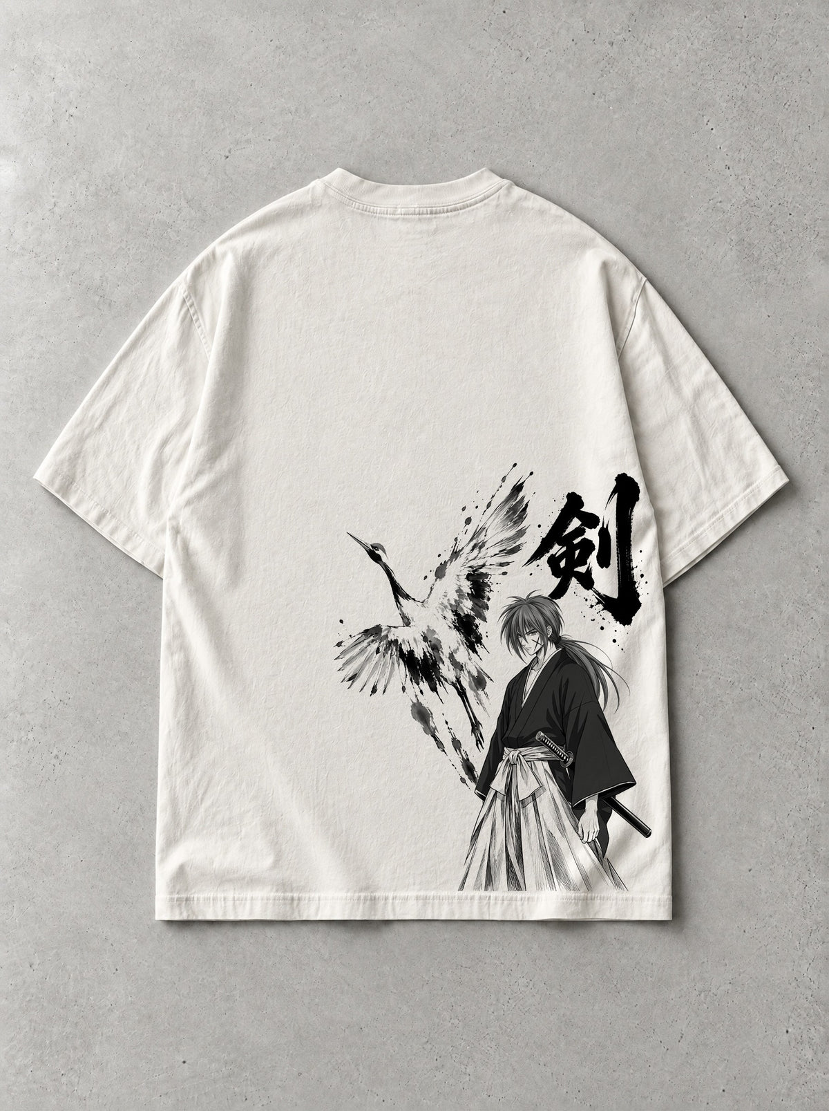 Crane And Blade Vintage Tee - Rurouni Kenshin-inspired design by Torazen, back view