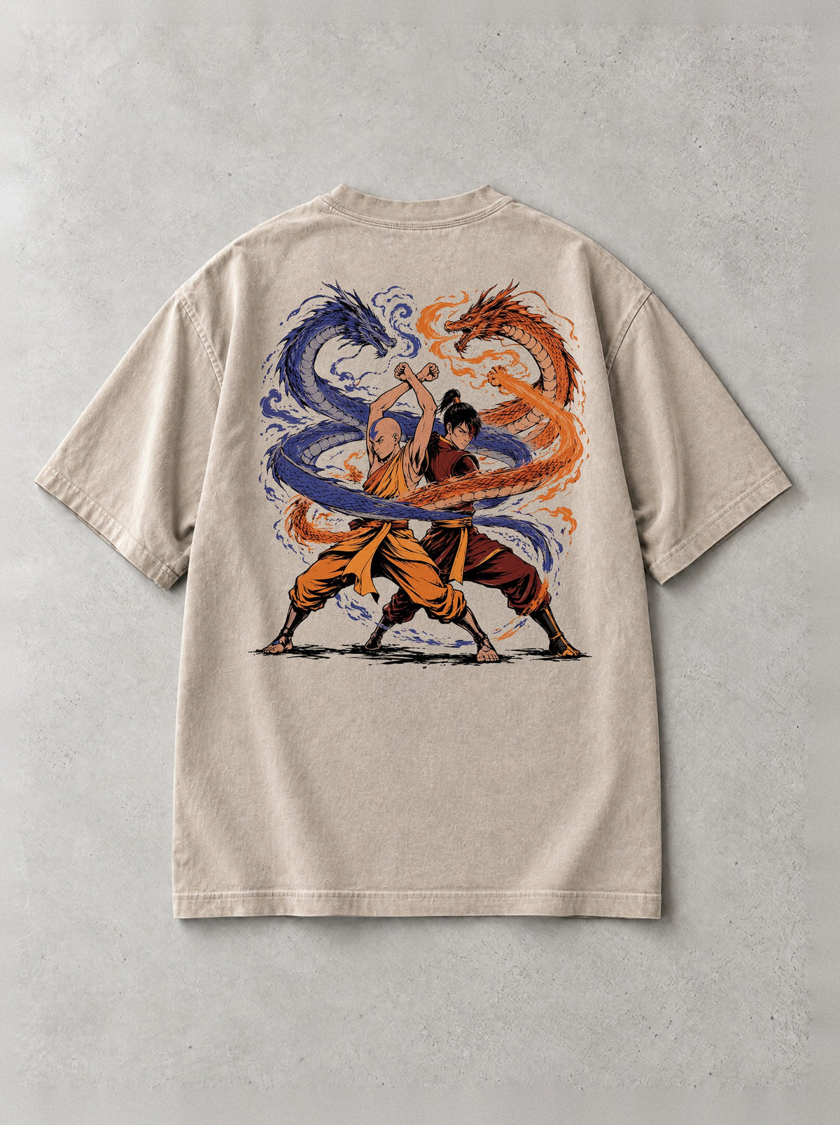 Dancing Dragon Duo Vintage Tee - Avatar: The Last Airbender-inspired design by Torazen, back view