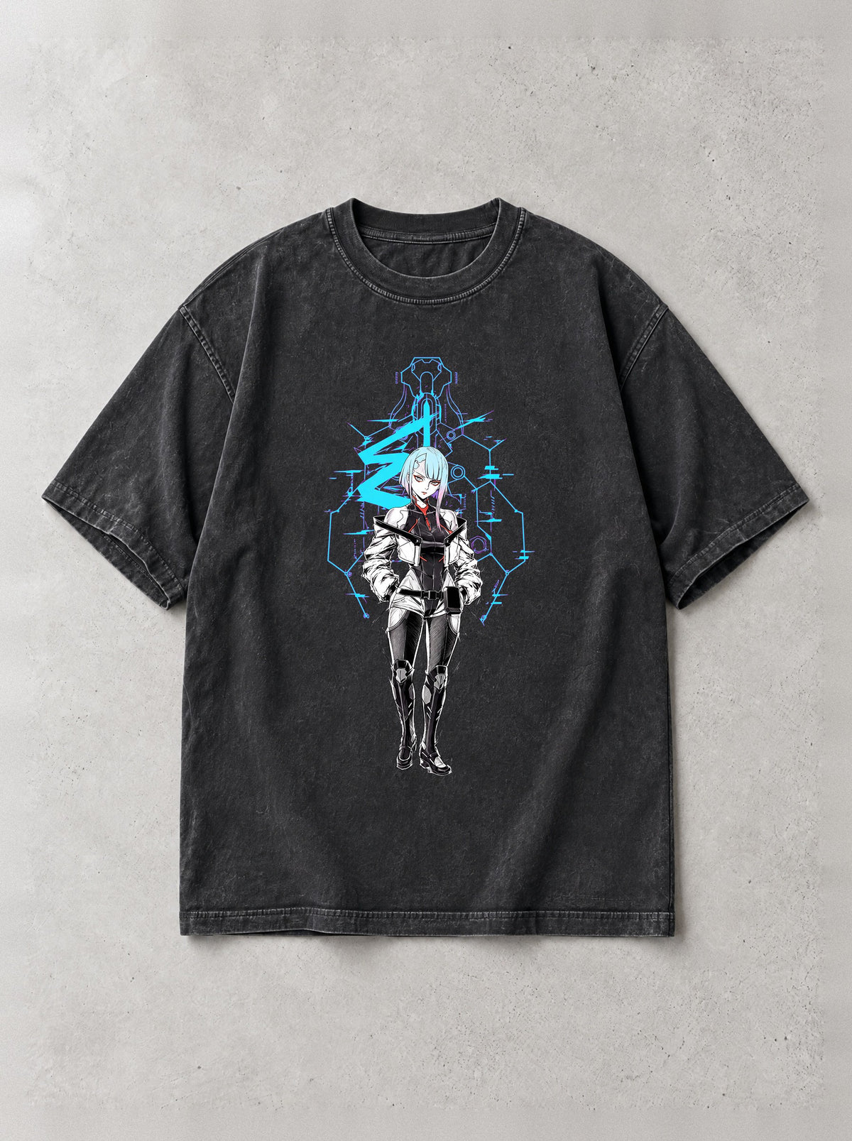Netrunner Glitch Vintage Tee - Cyberpunk Edgerunners-inspired design by Torazen, front view