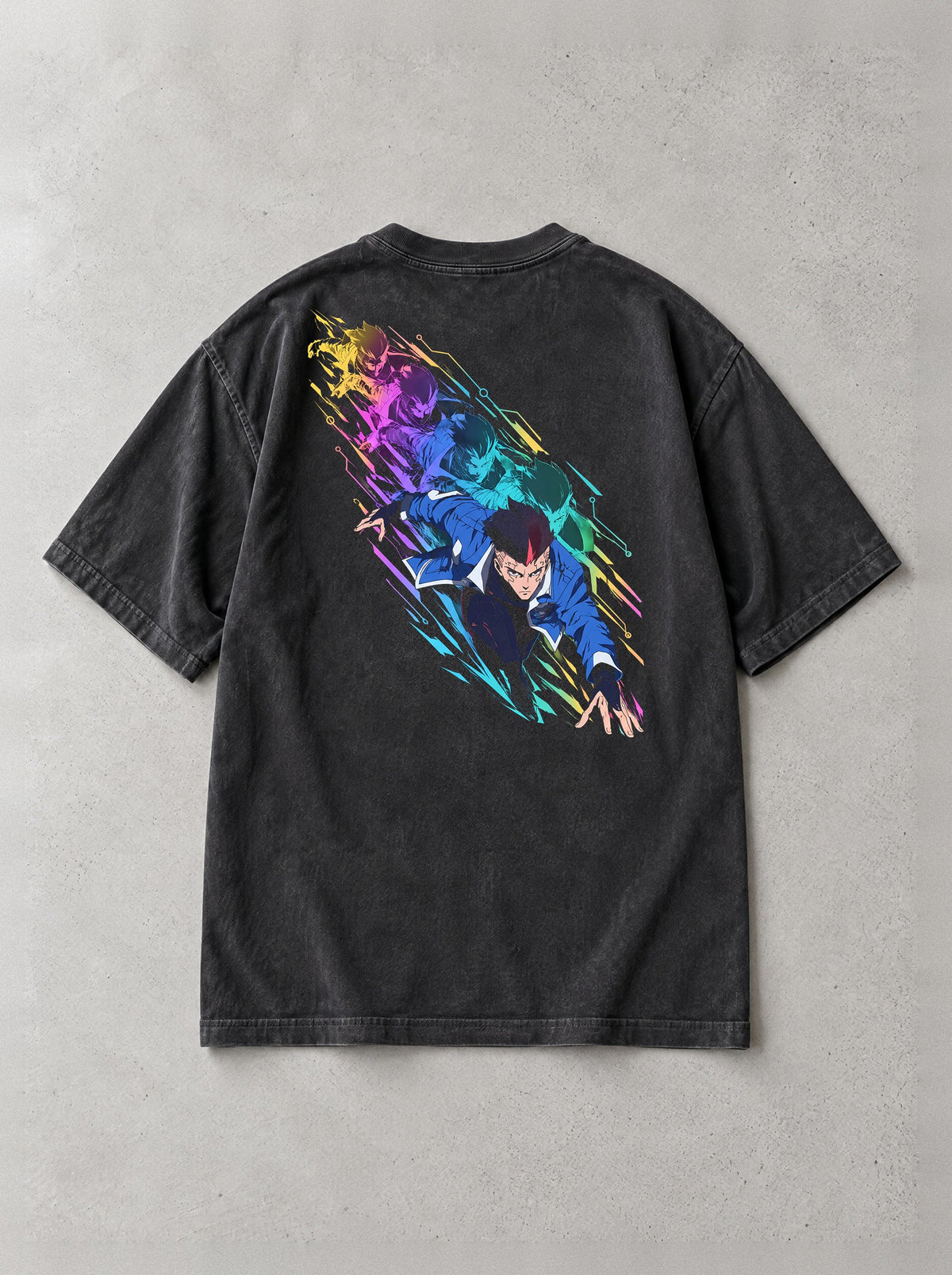 Sandevistan Rush Vintage Tee - Cyberpunk Edgerunners-inspired design by Torazen, back view