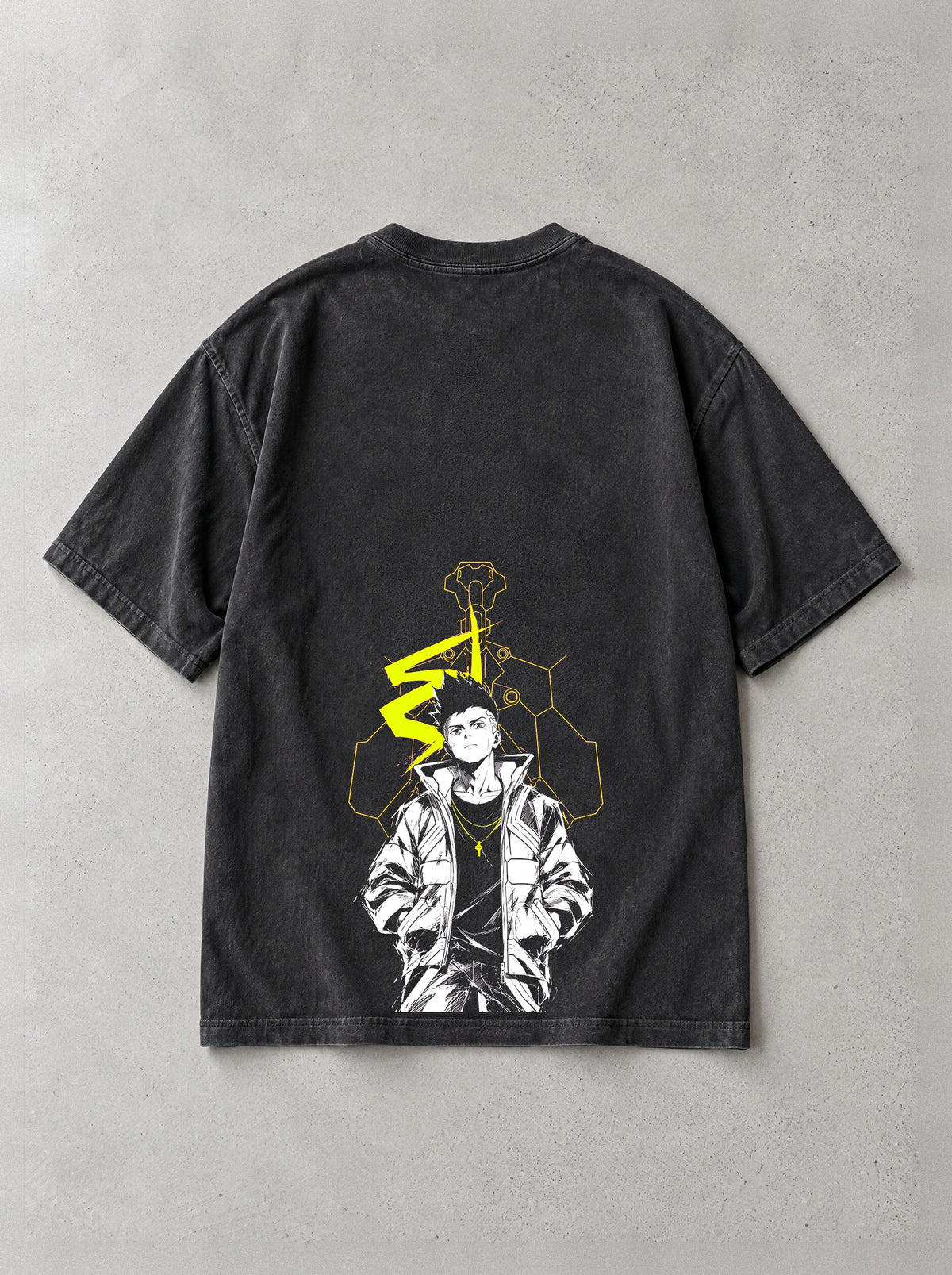 Yellow Circuit Drifter Vintage Tee - anime-inspired design by Torazen, back view