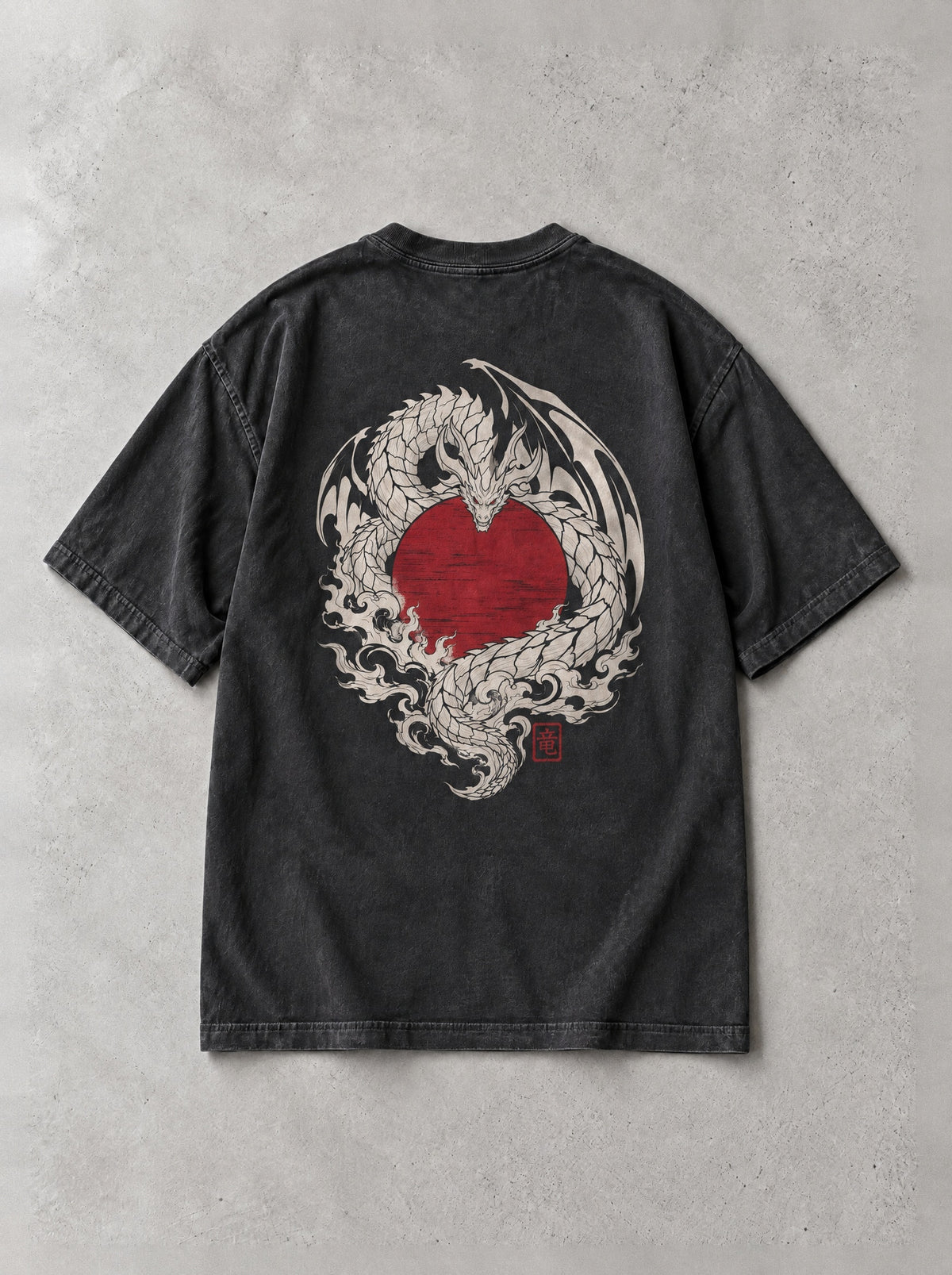 Dragon Emperor Vintage Tee - Solo Leveling-inspired design by Torazen, back view