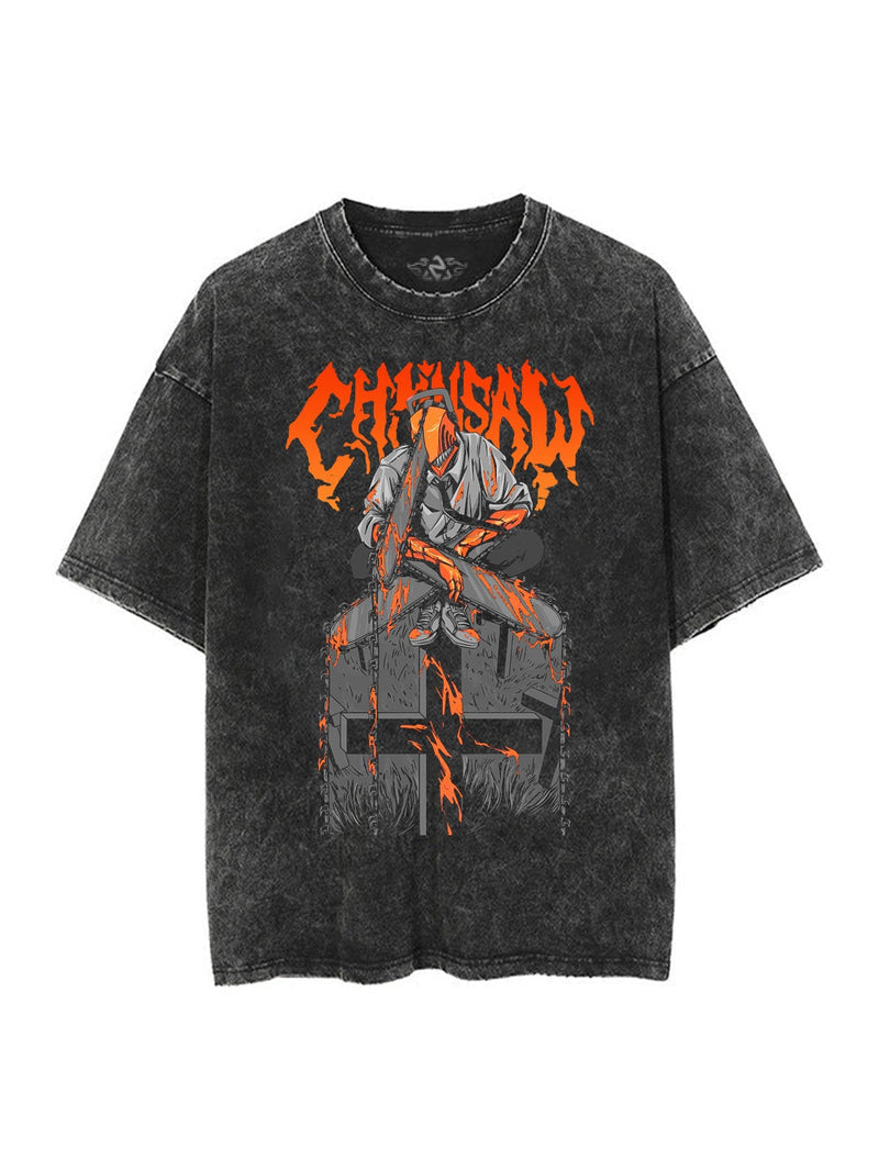 anime-inspired tee with chainsaw devil vintage tee design