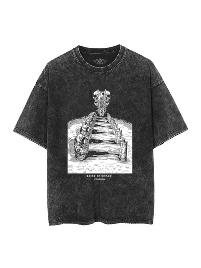 anime-inspired tee with chainsaw fiend 'lost in space' vintage tee design
