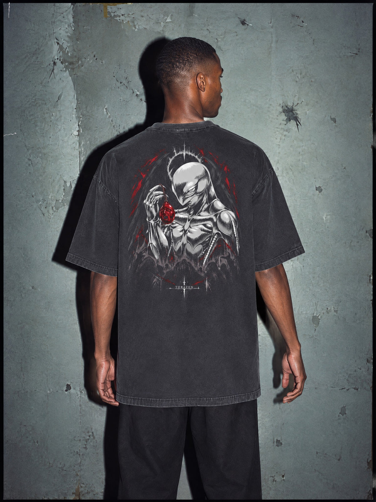 BSRK ✦ Crimson Behelit Gaze Vintage Tee by Torazen, worn on model