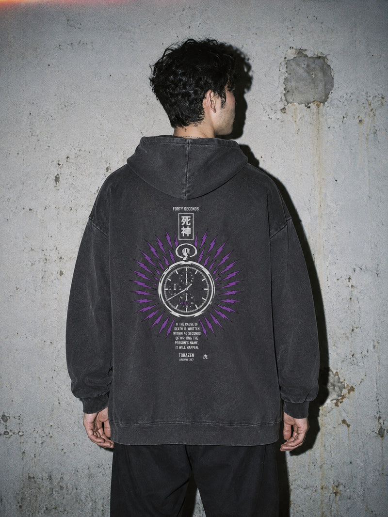 D-NOTE ✦ Forty Seconds 2-Sided Vintage Hoodie by Torazen, worn on model