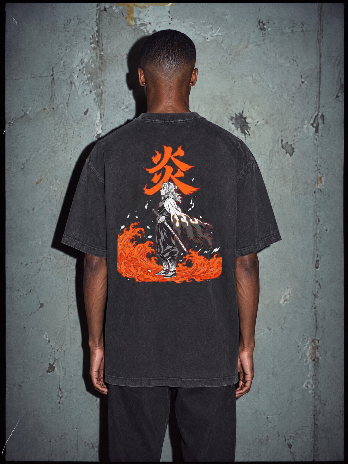 D-SLYR ✦ Flame Pillar Wave Vintage Tee by Torazen, worn on model