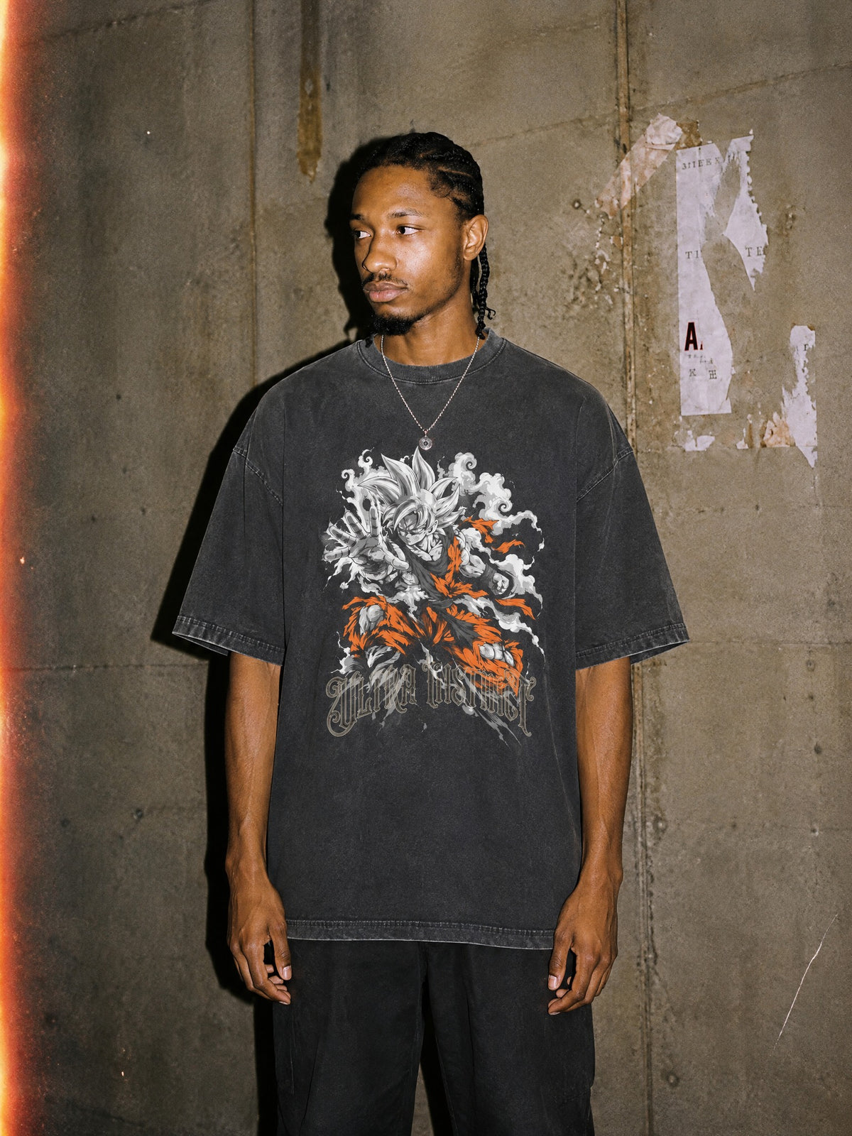 DBZ ✦ Silver Hair Surge Vintage Tee by Torazen, worn on model