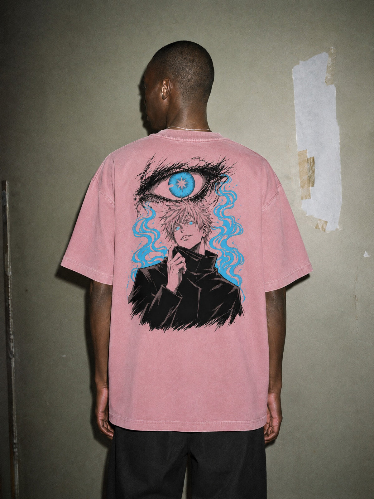 JJK ✦ Six Eyes Watching Vintage Tee by Torazen, worn on model
