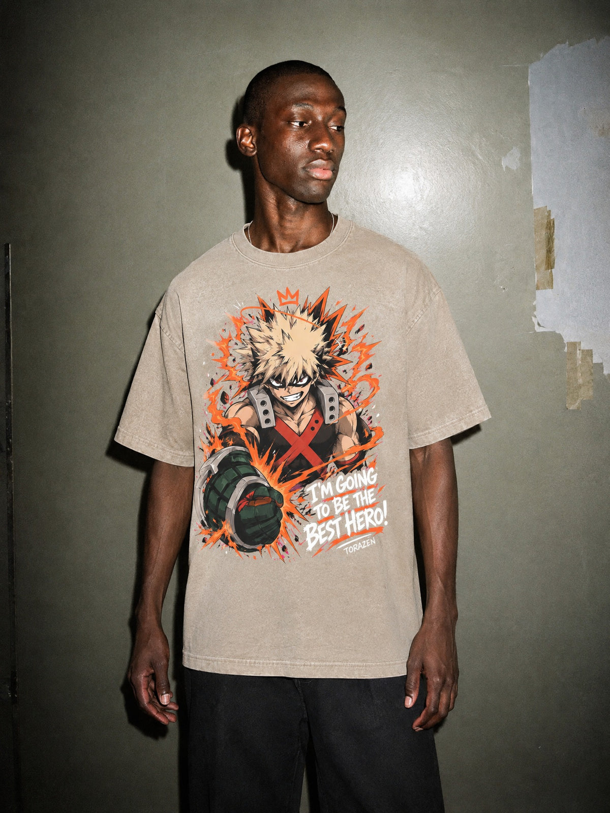 MHA ✦ Explosive Ambition Vintage Tee by Torazen, worn on model
