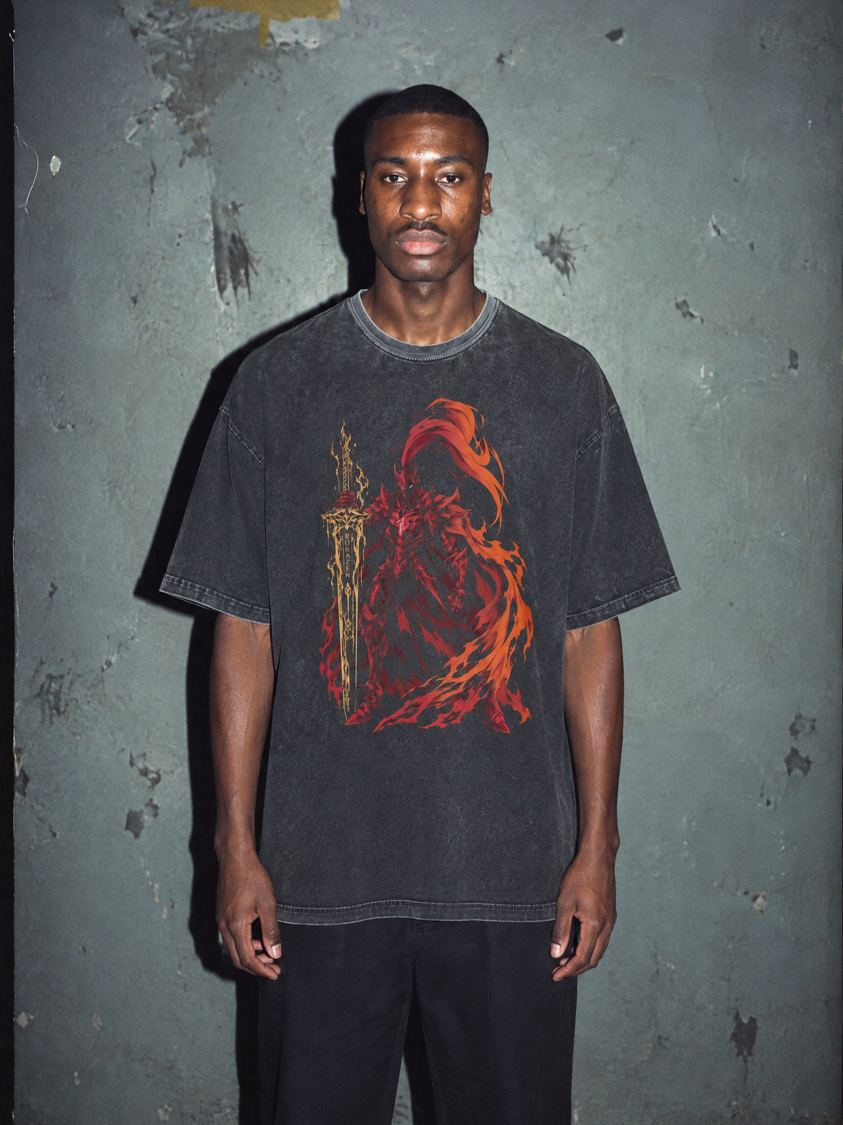 SOLO-LVL ✦ Crimson Commander Vintage Tee by Torazen, worn on model