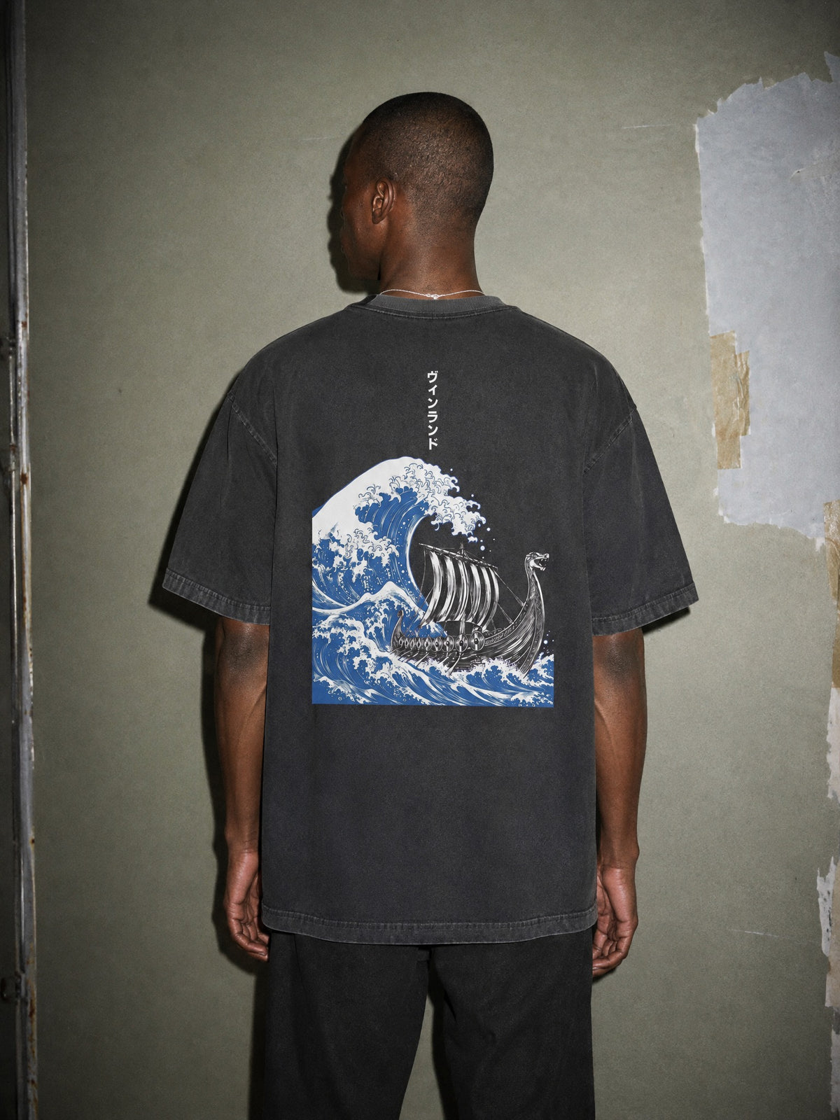 VND-SGA ✦ Longship Great Wave Vintage Tee by Torazen, worn on model